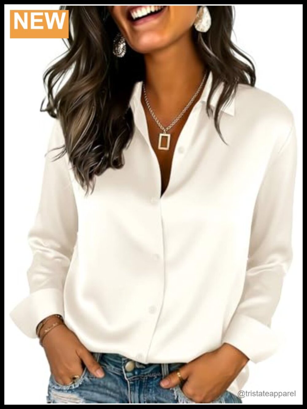 Womens Satin Silk Button Down Shirt Long Sleeve Blouse Office Top